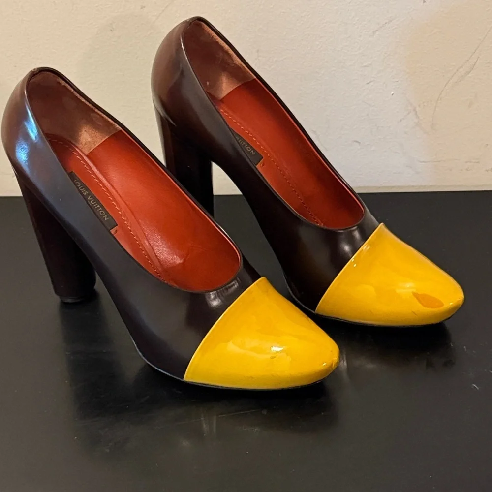 Louis Vuitton Two-Tone Brown and Yellow Heels